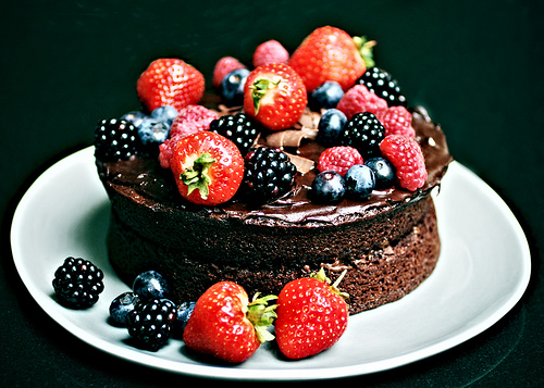 Chocolate cake and berries